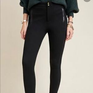 Anthropologie Essential Slim pants gold buttons leather detail